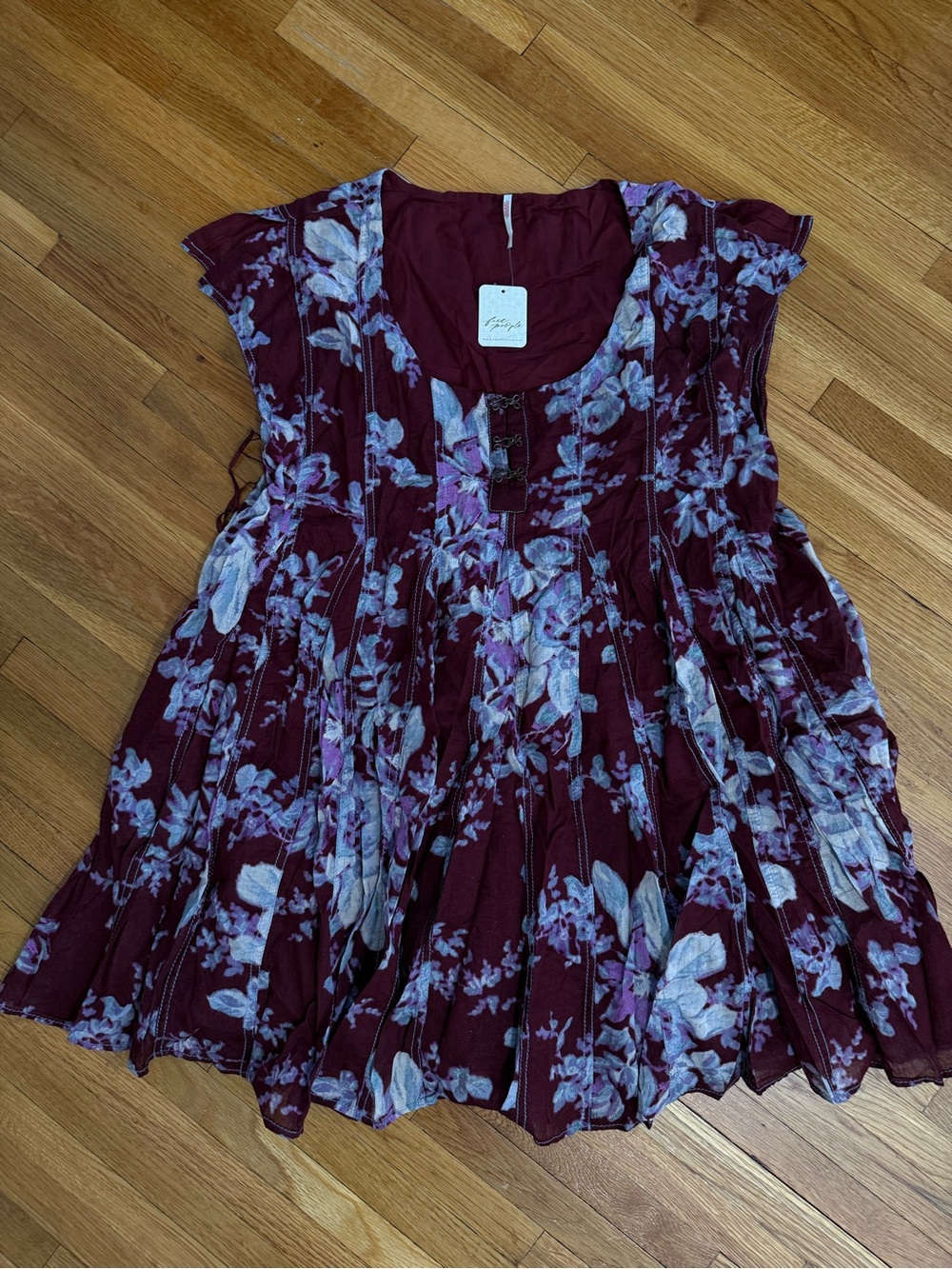 Free People Maroon Floral Hook-Front Tunic